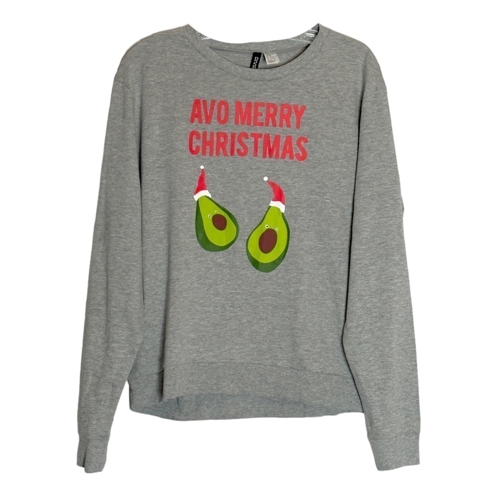 🌺 Divided H&M Mens Christmas Graphic Tee Long Sleeve NWOT Heather Gray Size M